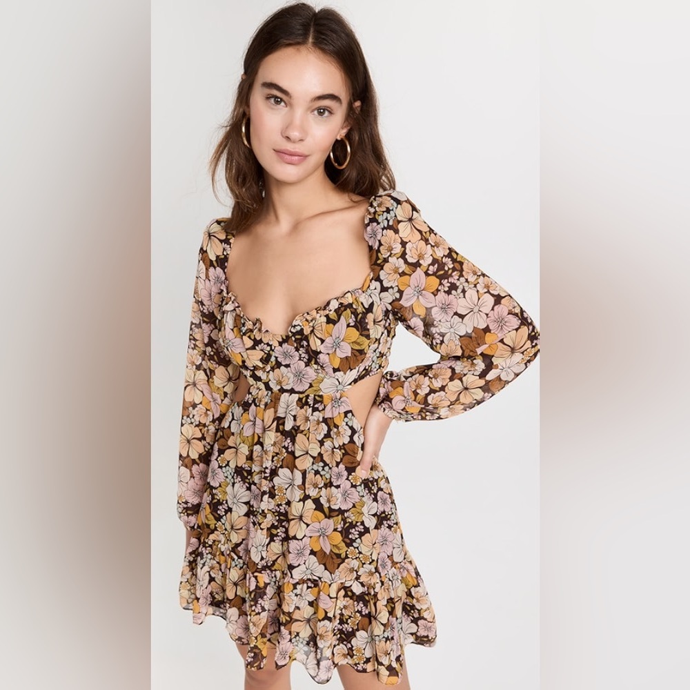 ASTR Teyla Long Sleeve Floral Cutout Dress